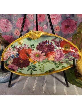 DECOUPAGE CLAM SHELL DECOUPAGE FLOWERS TRINKET DISH